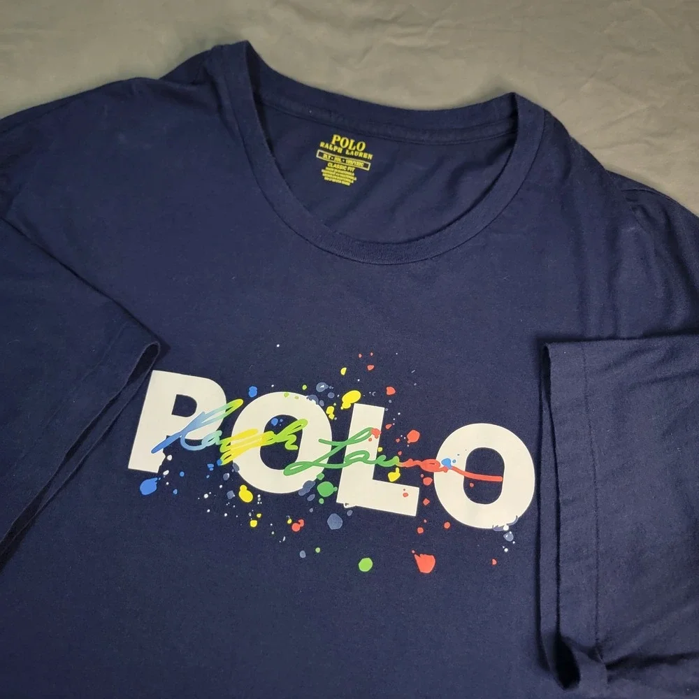 Polo Ralph Lauren Shirt Men's 2XLT Blue Big & Tall Short Sleeve Big Pony Paint